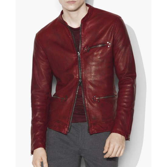 Men's Burnished Red Leather Jacket