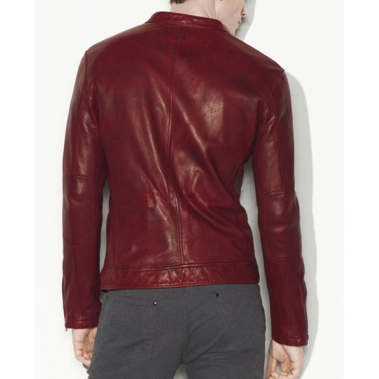 Men's Burnished Red Leather Jacket