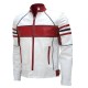 Men's Biker Red Striped Design Slim Fit White Leather Jacket