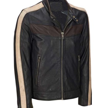 Men's Cafe Racer Retro Black Leather Jacket