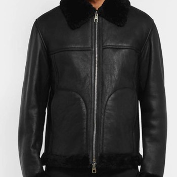 Men's Rocky Shearling Bomber Black Leather Jacket