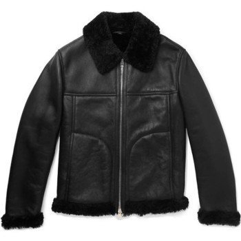 Men's Rocky Shearling Bomber Black Leather Jacket
