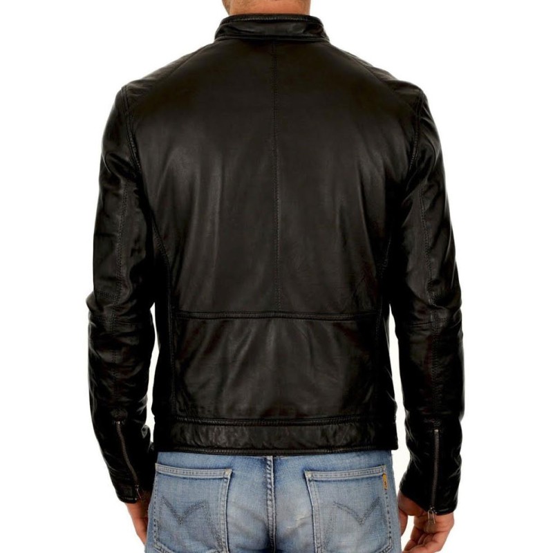 Men's Round Neck Snap Button Collar Leather Jacket Men's Round Neck Snap Button Collar Leather Jacket