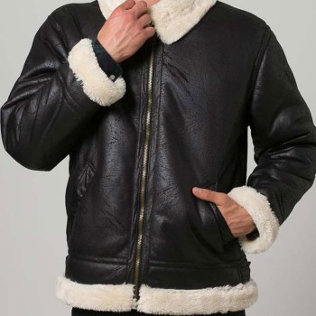 Men's Aviator Black Leather Shearling Jacket