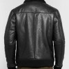 Men's Shearling Bomber Trimmed Black Leather Jacket