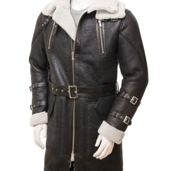 Men's Shearling Double Collar Brown Leather Coat 