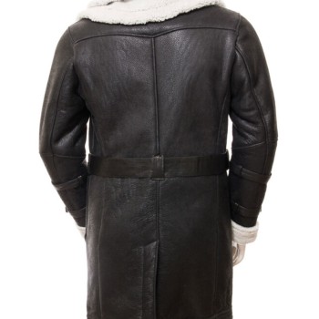Men's Shearling Double Collar Brown Leather Coat 