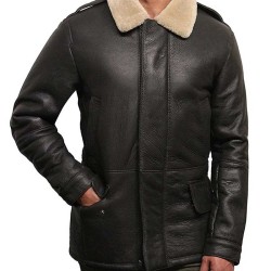 Men's Shearling Sheepskin Brown Leather Jacket with Fur Collar