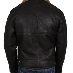 Men's Sheepskin Shearling Brown Leather Jacket with Fur Collar