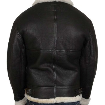 Men's White Shearling Sheepskin Dark Brown Leather Jacket