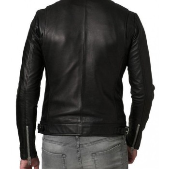 Shirt Collar Soft Lambskin Leather Jacket for Men