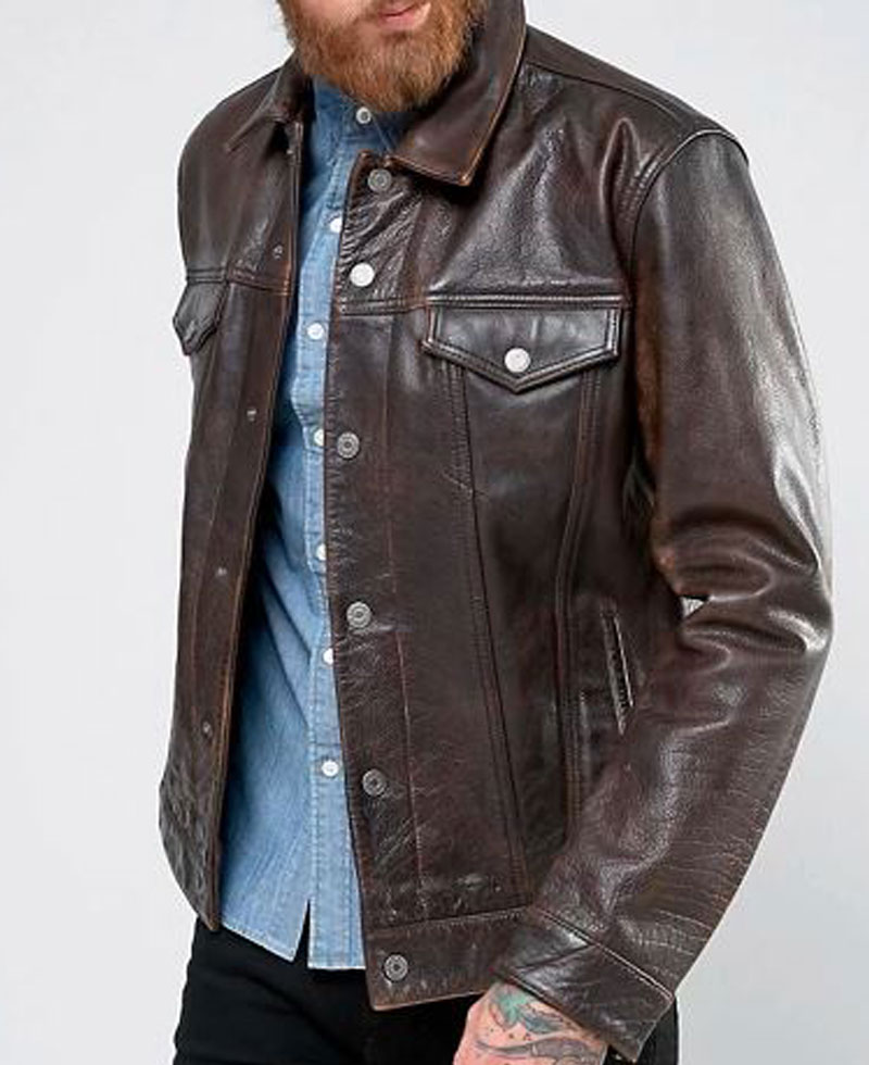 Buy Brown Solid PU High Neck Jacket for Men | Status Quo