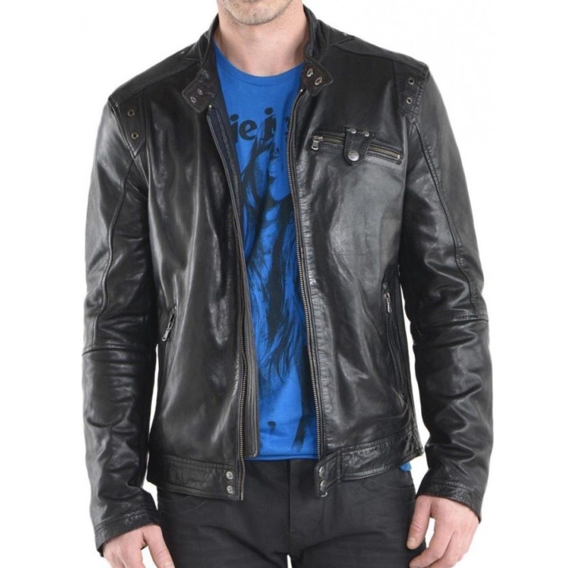Men's Designer Simple Look Black Leather Jacket