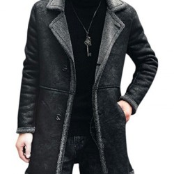 Men's Single Breasted Mid Length Shearling Brown Trench Coat