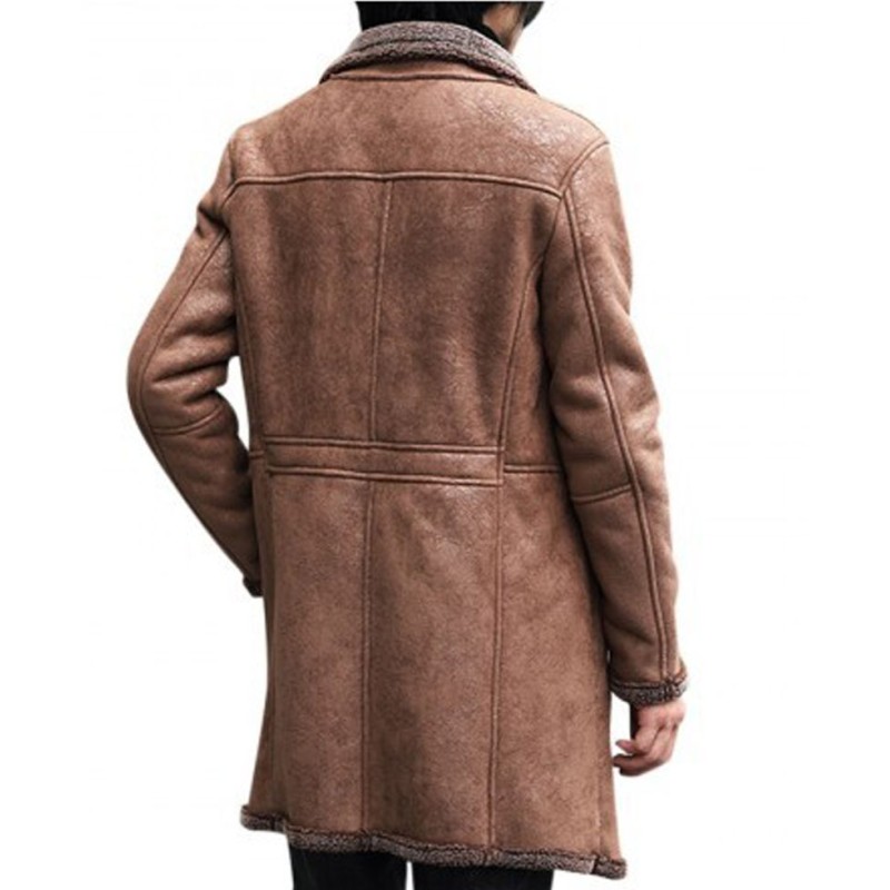 Men's Single Breasted Mid Length Shearling Brown Trench Coat Men's Single Breasted Mid Length Shearling Brown Trench Coat