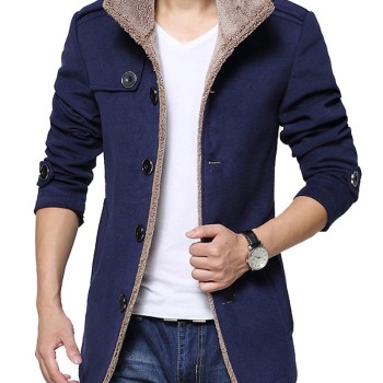 Men's Shearling Blue Wool Single Breasted Jacket