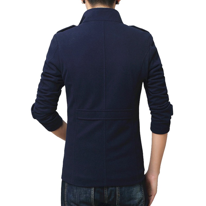 Men's Shearling Blue Wool Single Breasted Jacket Men's Shearling Blue Wool Single Breasted Jacket