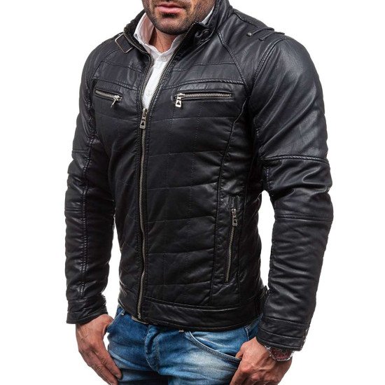 Men's Slim Fit Belted Leather Jacket