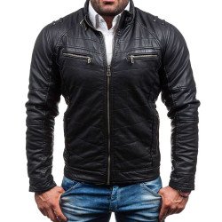 Men's Slim Fit Belted Leather Jacket