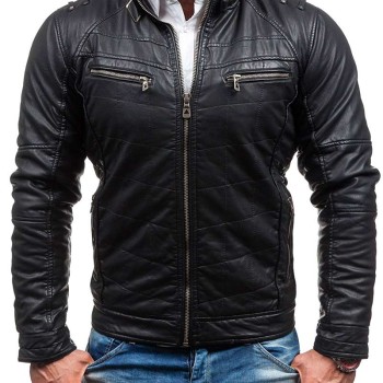 Men's Slim Fit Belted Leather Jacket