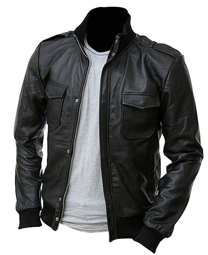 Men S Slim Fit Biker Style Black Bomber Jacket Films Jackets