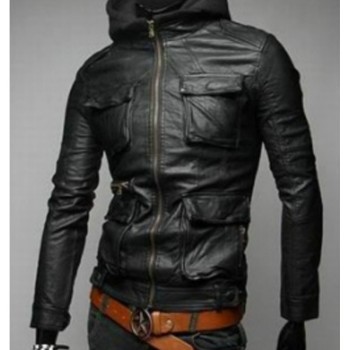 Men's Slim Fit Brown/Black Leather Jacket 