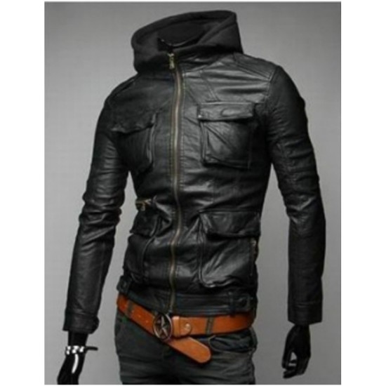 Men's Slim Fit Brown/Black Leather Jacket 