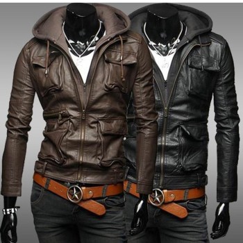 Men's Slim Fit Brown/Black Leather Jacket 
