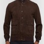 Men's Slim Fit Brown Suede Leather Bomber Jacket