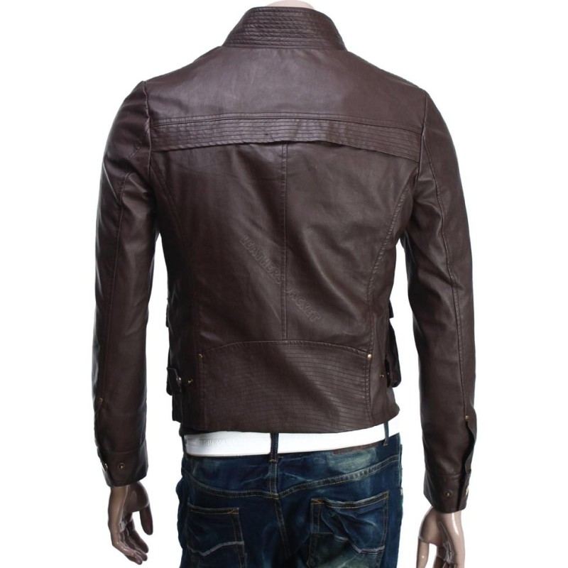 Men's Slim Fit Cargo Pockets Leather Jacket Men's Slim Fit Cargo Pockets Leather Jacket