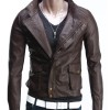 Men's Slim Fit Cargo Pockets Leather Jacket