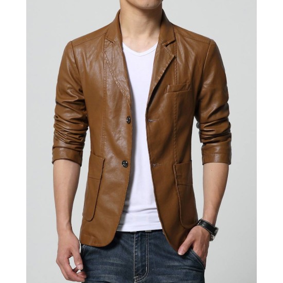Men's Casual Wear Slim Fit Leather Blazer
