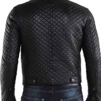 Men's Slim Fit Casual Wear Black Leather Quilted Jacket