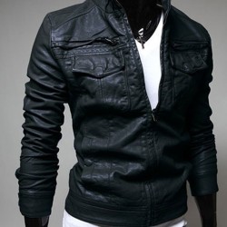 Men's Slim Fit Chocolate Brown/Black Leather Jacket