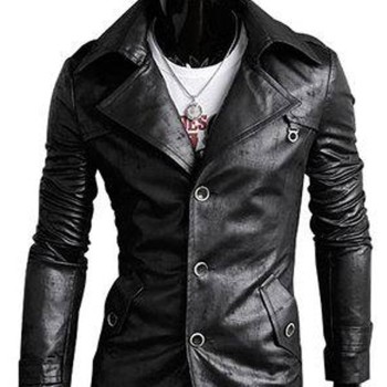 Men's Slim Fit Coat Style Leather Jacket