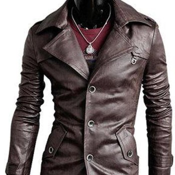 Men's Slim Fit Coat Style Leather Jacket