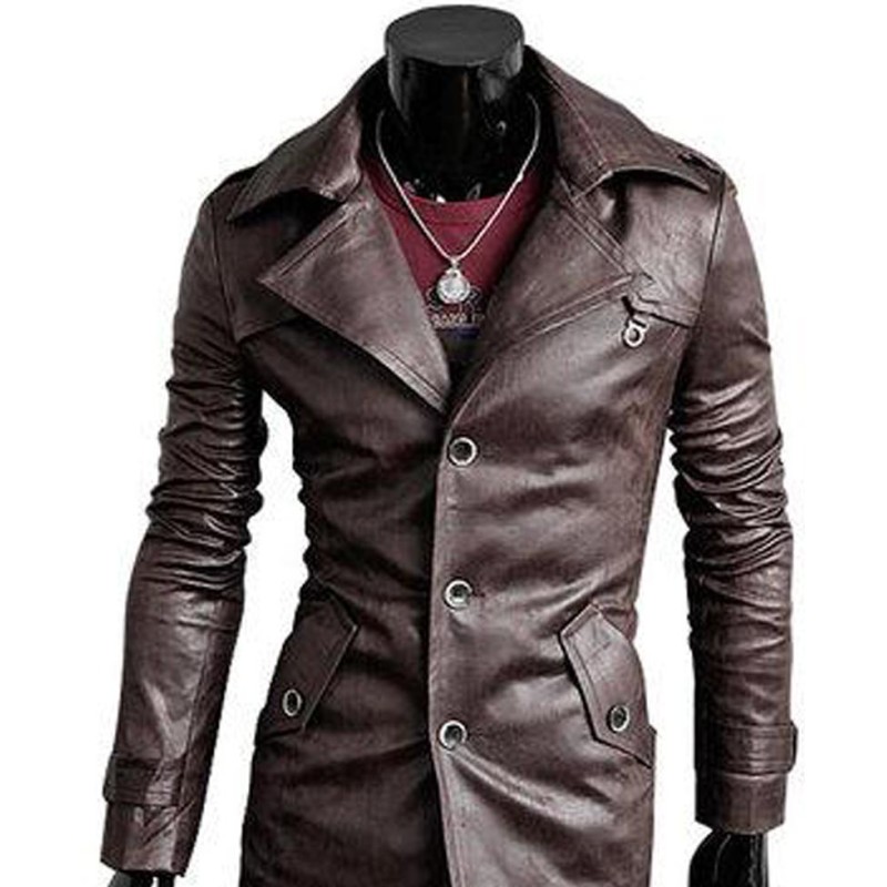 Men's Slim Fit Coat Style Leather Jacket Men's Slim Fit Coat Style Leather Jacket