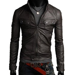 Men's Slim Fit Rider Style Black Leather Jacket