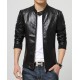 Men's Slim Fit Snap Tab Collar Casual Wear Faux Leather Jacket