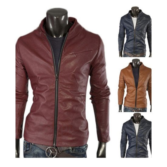 Men's Slim Fit Stand Collar Multi Colors Leather Jacket