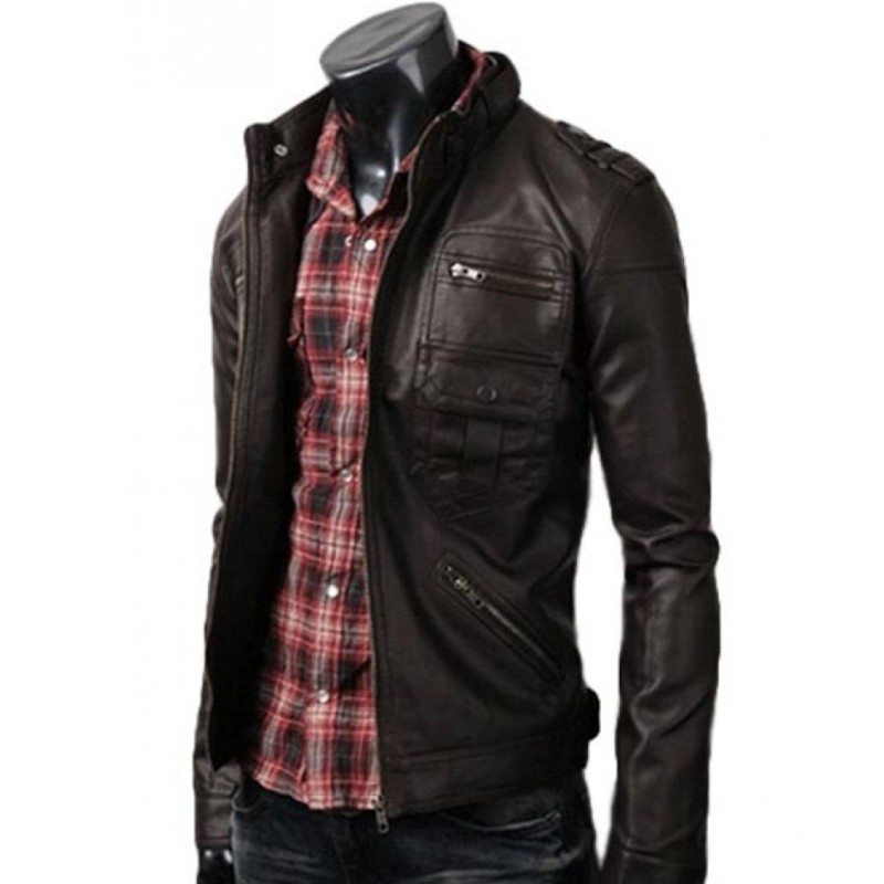 Men's Slim Fit Zipper Pocket Leather Jacket Men's Slim Fit Zipper Pocket Leather Jacket