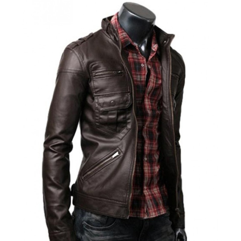 Men's Slim Fit Zipper Pocket Leather Jacket Men's Slim Fit Zipper Pocket Leather Jacket