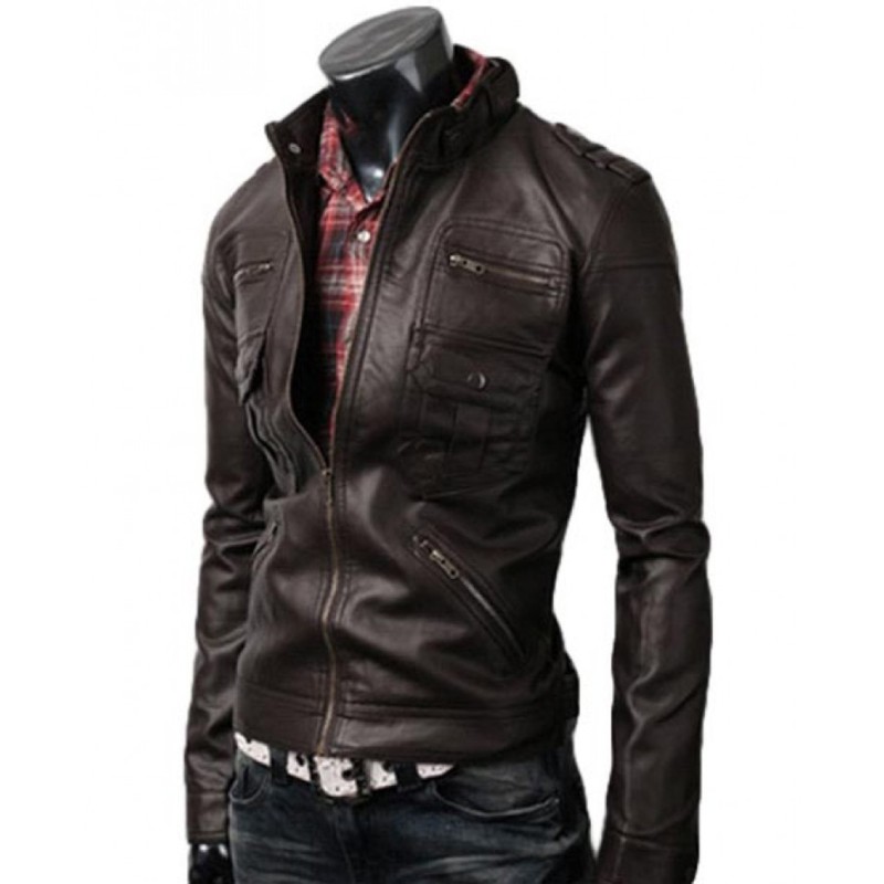Men's Slim Fit Zipper Pocket Leather Jacket Men's Slim Fit Zipper Pocket Leather Jacket