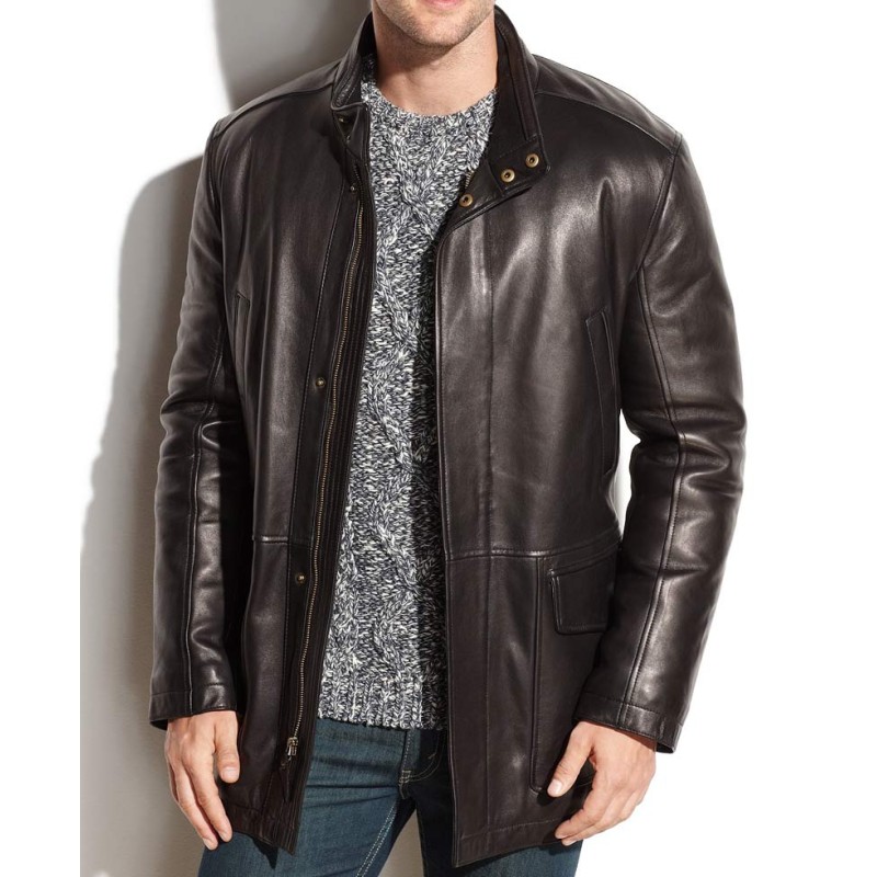 Men's Smooth Leather Car Black Coat
