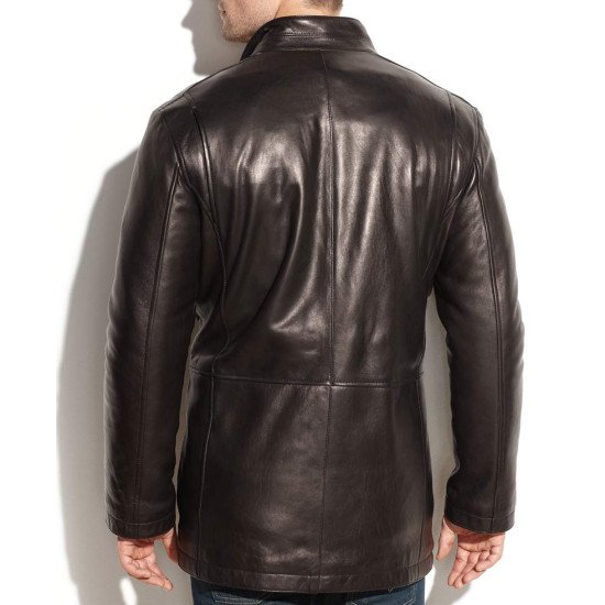 Men's Smooth Leather Car Black Coat