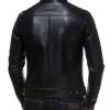 Men's Casual Snap Tab Collar Real Black Leather Jacket