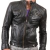 Men's Causal Snap Button Black Leather Jacket