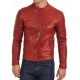 Men's Asymmetrical Zipper Style Red Leather Motorcycle Jacket