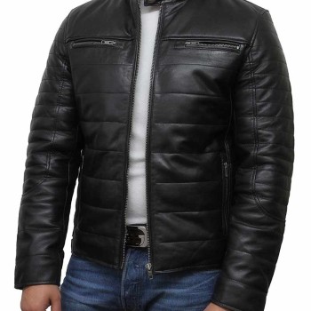 Men's Biker Style Puffer Leather Jacket