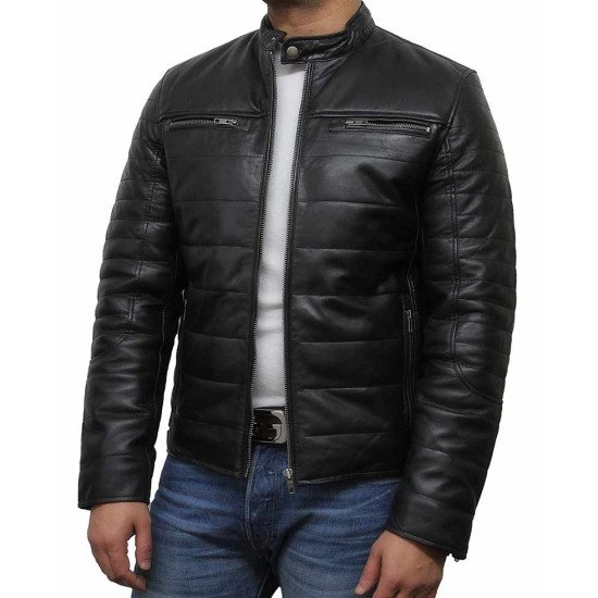 Men's Biker Style Puffer Leather Jacket